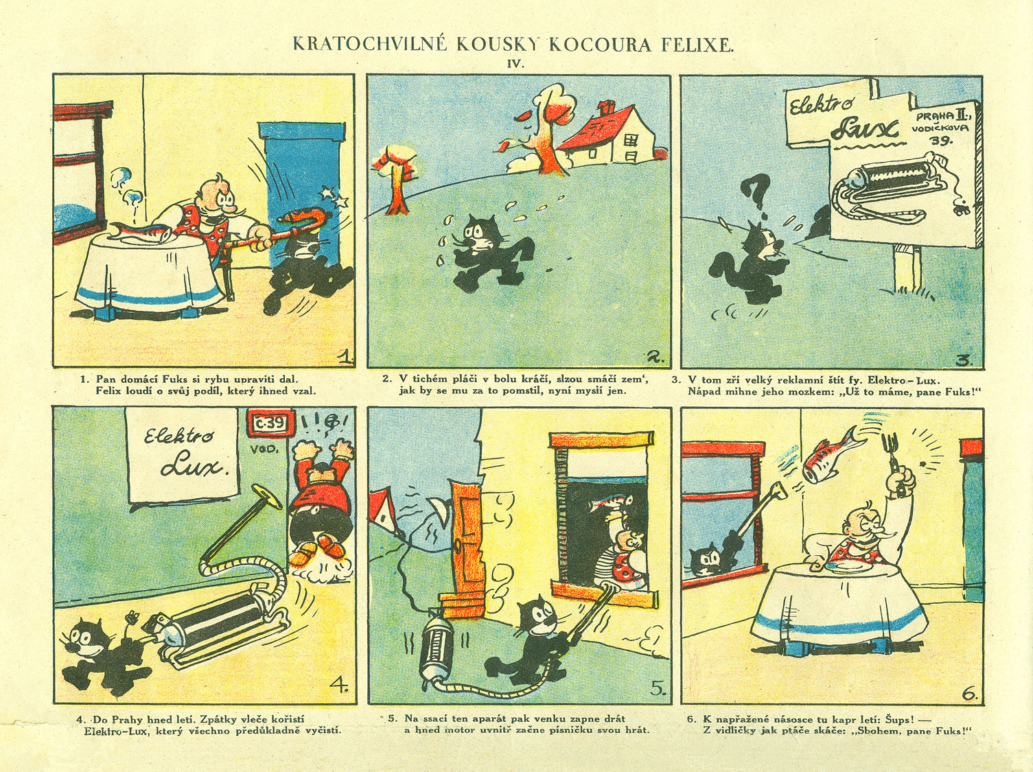 Ladislav Vlodek: Kocour Felix, reklama na firmu Elektrolux, 1926